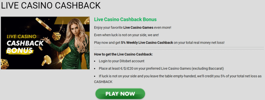 Ditobet értékelés cashback bónusz