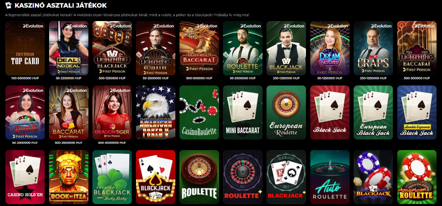 HotSlots asztali játékok, mint a póker, rulett, baccarat, blackjack.