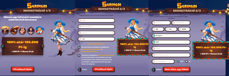 A 5Gringos regisztrációhoz szükséges dokumentumok és információk.