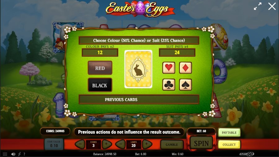 A Húsvéti Tojások játékautomata értékelése gamble funkcióval.