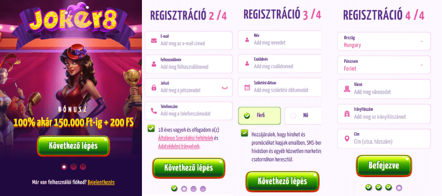 A Joker8 regisztrációhoz szükséges dokumentumok és információk.