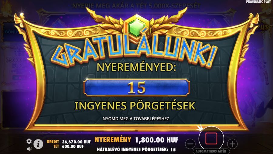 A bal oldalon, a felső sarokban lehetőséged van bónuszvásárlásra. A tét 100-szorosáért vásárolhatsz ingyenes pörgetéseket.