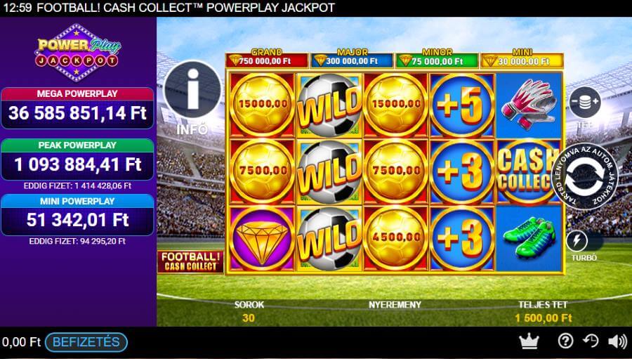 Szeretsz nagy tétekben játszani? Akkor kóstold meg a Football Cash Collect PowerPlay Jackpot nyerőgép izgalmait, ahol akár 36 millió forintos nyeremények várnak, és a téted akár 50.000-szeresét is megnyerheted! Irány a pálya, gyűjtsd be a nyereményeket! Adj egy esélyt a The Champions nyerőgépnek is, és szerezd meg téted 125x-ösét ezen a klasszikus focis sloton! Pörgesd meg a nyerőgépet, és élvezd a szórakozást!