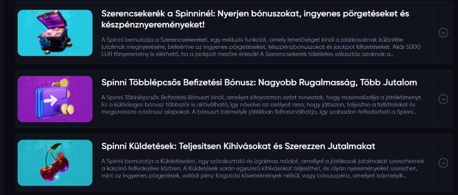 Spinni értékelés bónuszok