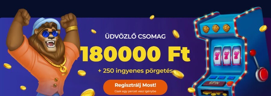 </strong>  várja az új regisztrálókat, összesen akár  <strong>180.000 Ft</strong>  értékben, és  <strong>250 ingyenes pörgetéssel</strong>  kiegészítve.