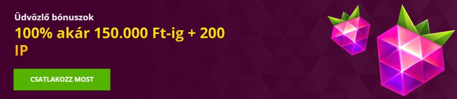 Az oldalon újonnan fiókot nyitó játékosok egy remek 100%-os bónuszra számíthatnak 150.000 Ft-ig + 200 ingyenes pörgetés + 1 bónusz crab keretében.